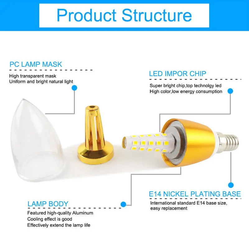 GreenEye 6Pcs E14 LED Candle Bulb Light 7w 9w Aluminum LED Lamp 220V Golden Silver Cool Warm White Ampoule Lampara Vintage Retro GreenEye 6Pcs E14 LED Candle Bulb Light 7w 9w Aluminum LED Lamp 220V Golden Silver Cool Warm White Ampoule Lampara Vintage Retro