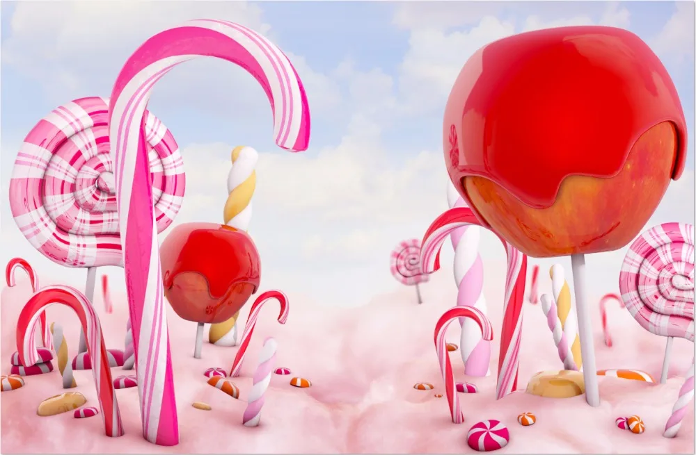 7 X5Ft Nuvole Bianche Cielo Rosa Candyland Candy Bar Chocolate Bean Land Custom Photo Studio Sfondo Vinile 220Cm X 150Cm