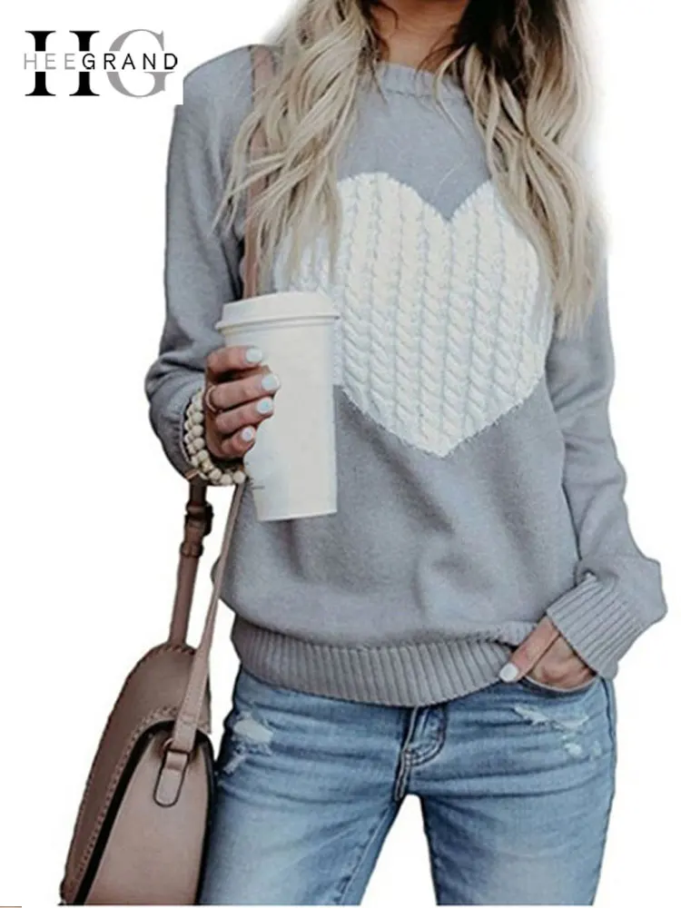 

HEE GRAND Autumn Women Sweater Heart Printed Sweaters Female Long Sleeve Casual Apricot Pullover Winter Warm Knitted Top WZL1472
