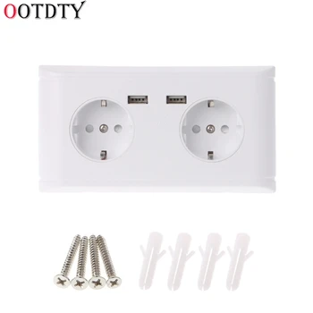 

OOTDTY 16A WallDouble Socket Charger Adapter Double USB Ports EU Plug Power Outlet Panel