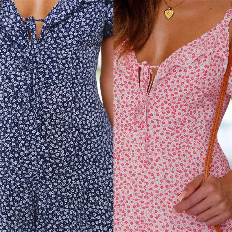 Fashion summer dress 2018 beach dress Womens Holiday Floral Print Dress Ladies Summer Beach Sleeveless Party Dress robe Y09#N (12)