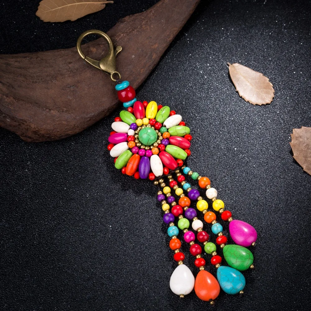 

Retro Handmade Colorful Resin Flower Pendant Tassels Key Chains For Women Men Bohemian Trinket Keyrings Car Keychain