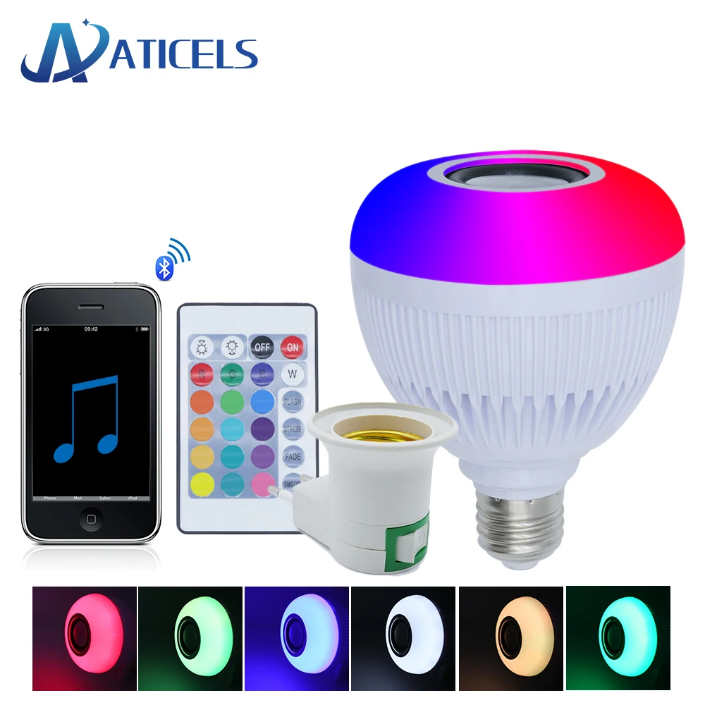 Умная Светодиодная лампа E27 RGB + белый 12 Вт 2 в 1 Bluetooth динамик музыка