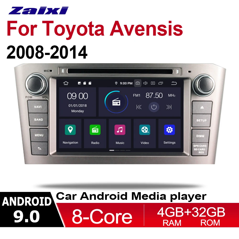 

ZaiXi 2 Din Car Multimedia Player Android 9 Auto Radio For Toyota Avensis 2008~2014 DVD GPS 8 Cores 4GB+32GB Bluetooth