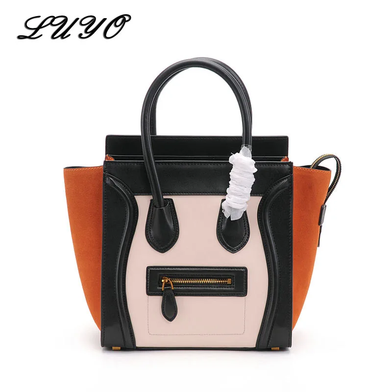2018 Fashion Smiley Face Trapeze Genuine Leather Luxury Handbags Women Famous Brands Bags Designer font b