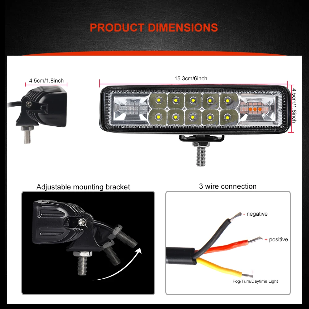 2x6 дюймов 18 Вт светодиодный рабочий светильник, прожектор, двойной цвет, температура, противотуманный светильник, светильник для грузовика, дневной ходовой светильник для 4x4 ATV 4WD UAZ