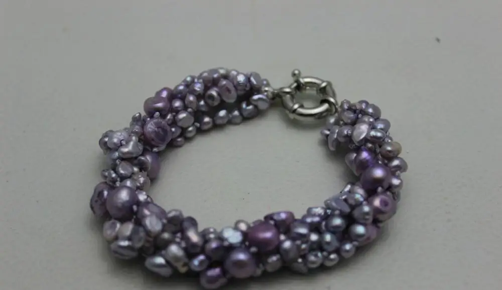 

5strands twist Light Purple freshwater pearl Beaded bracelet"Handmade" Alloy 9" >>free shipping -Bride jewelry free shipping