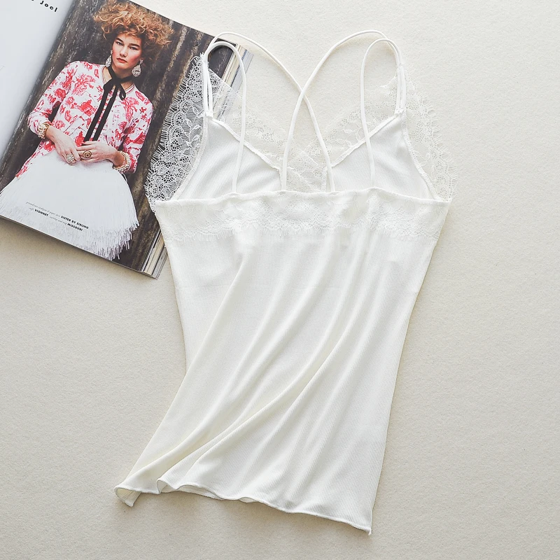 New style White lace decorative border spaghetti underwear sexy anti shirt long vest wrapped Prevent out of light Camisole