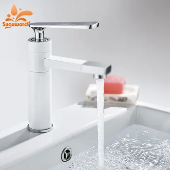 

Chrome White Black Mathcing Basin Sink Faucet Hot cold Mixer Double Rotation Spout Deck Mount Crane