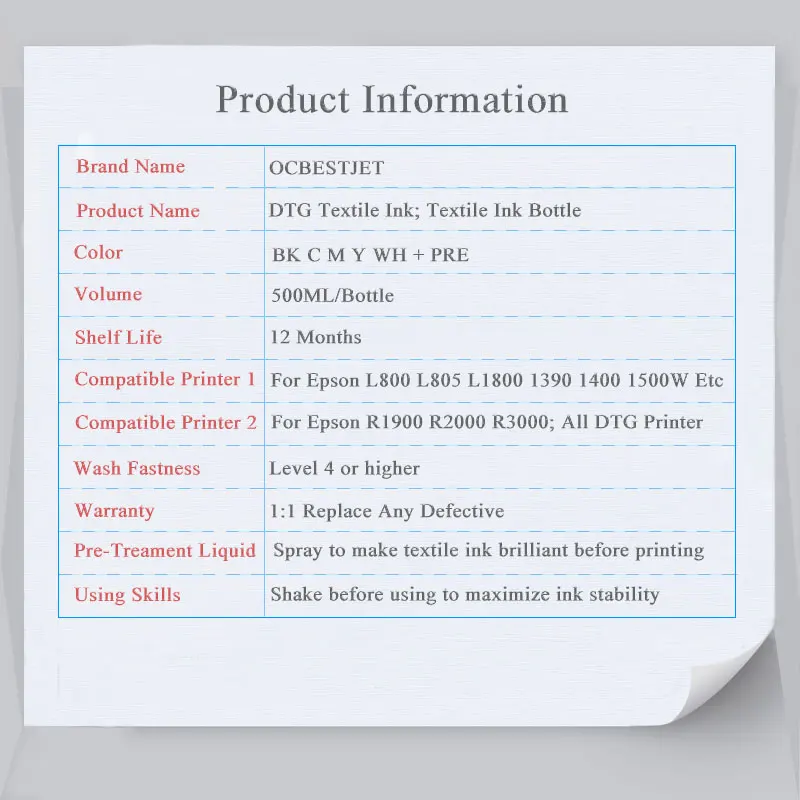 Чернила Dtg чернила для цифровой печати по ткани для Epson T50 T60 1390 1400 1430 R1900 R2000 R3000 для Dtg принтера чернила для одежды белые чернила для Epson