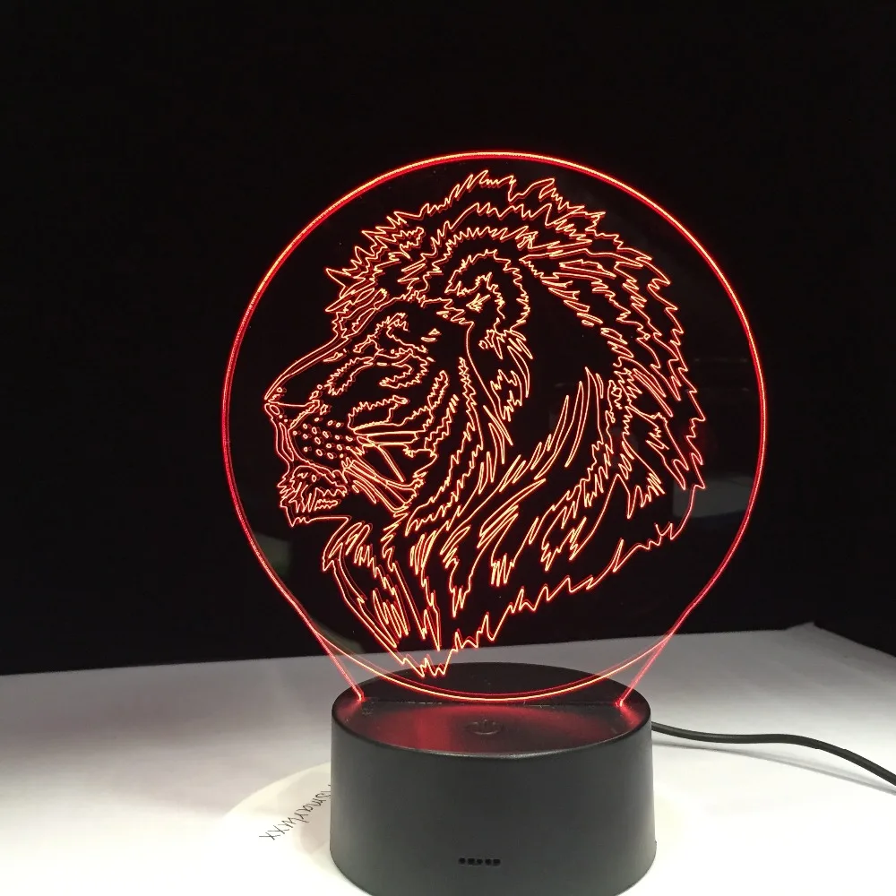 3D USB животное лев настольная лампа светодиодный 7 цветов изменить визуальный Lampara