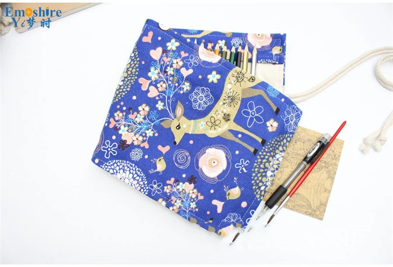 Emoshire Cotton canvas fabric cute little deer male and female large - capacity color lead pencil pencil pencil pencil (8)