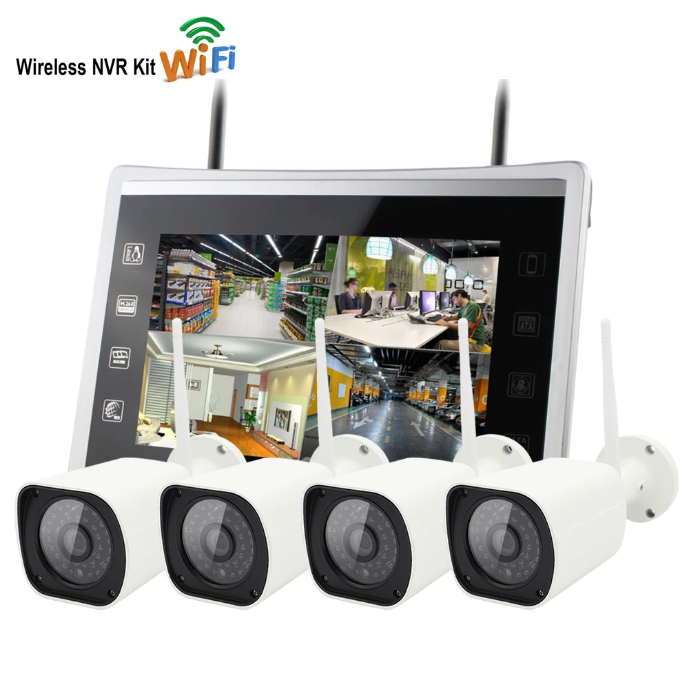 

960P 4 Channel Wireless NVR CCTV System All In One 4CH WiFi Surveillance NVR Kit With 12'' LCD Monitor 960P IP Camera