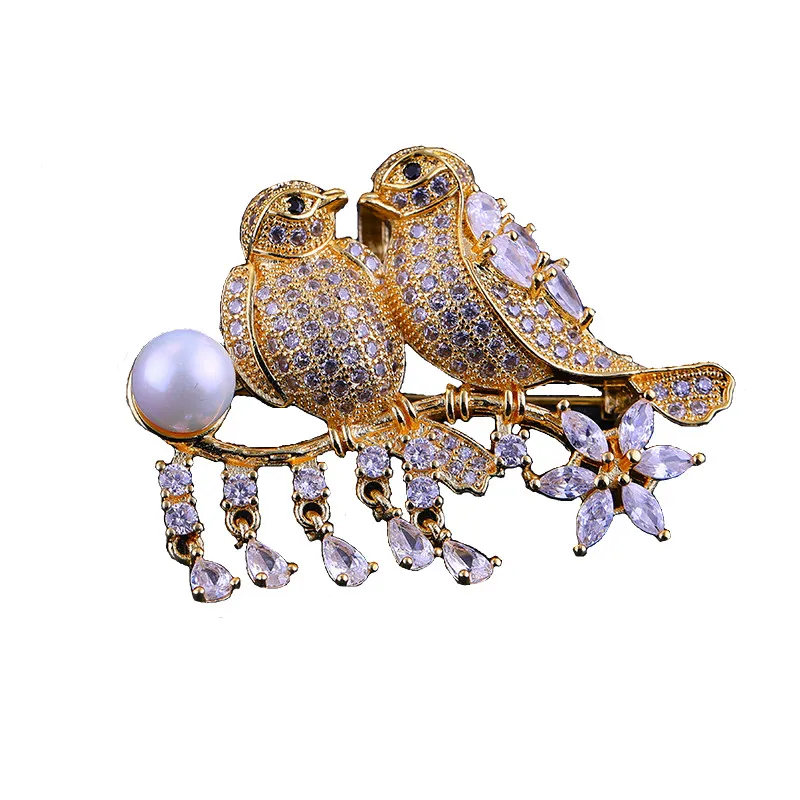 47*36*16mm Double Birds Rhinestone Crystal Pearl Large Brooches For