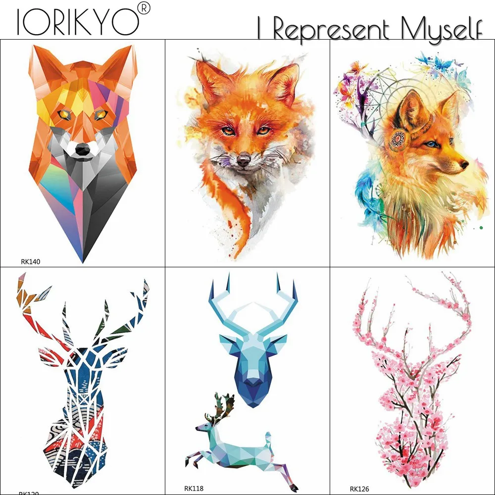 

IORIKYO Watercolor Temporary Tattoo Stickers Body Art Painting Women Arm Tatoos Geometric Elk Waterproof Girls Flower Tattoo DIY