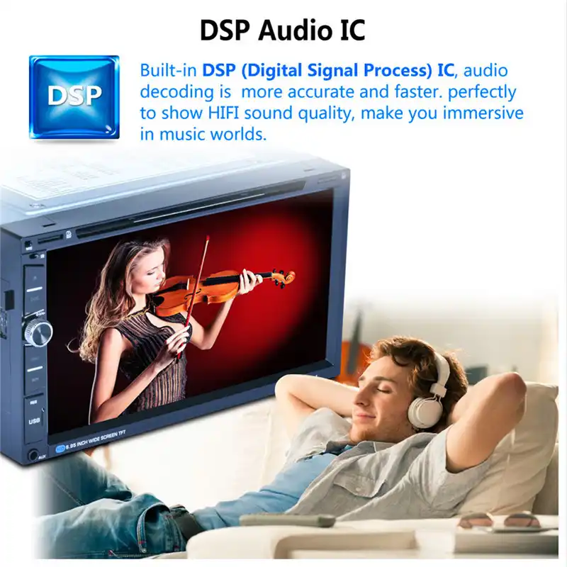 F6323B 7inch 2DIN DVD Car Radio Media Player BT/FM/AM/RDS Radio Tuner DSP Audio IC Capacitive Touch Screen Car Multimedia Player