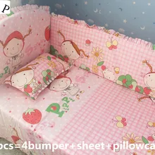 Акция! 6 шт. клубника девушка хлопок Пеленальные принадлежности комплект милый и фантазии для детей Детская кроватка набор, включают(бамперы+ лист+ наволочка