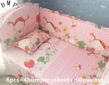 Promotion 6pcs Strawberry Girl Cotton Baby Bedding Set Cute And Fancy For Kids Cot Set include