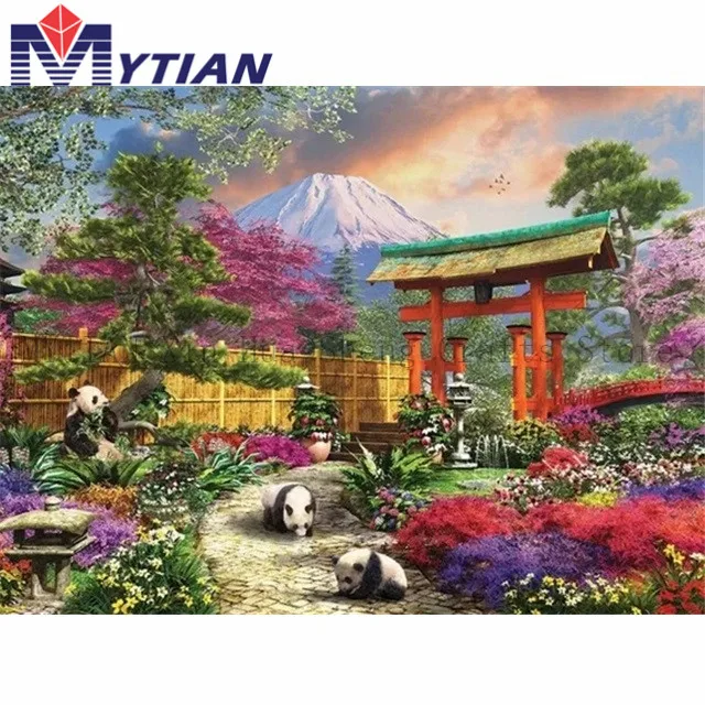 18093009 5D Diamond Painting Kit Panda Garden Chinese Temple Diamond Embroidery Cross Stitch DIY Rhinestone Mosaic Wall Sticker Art Decor