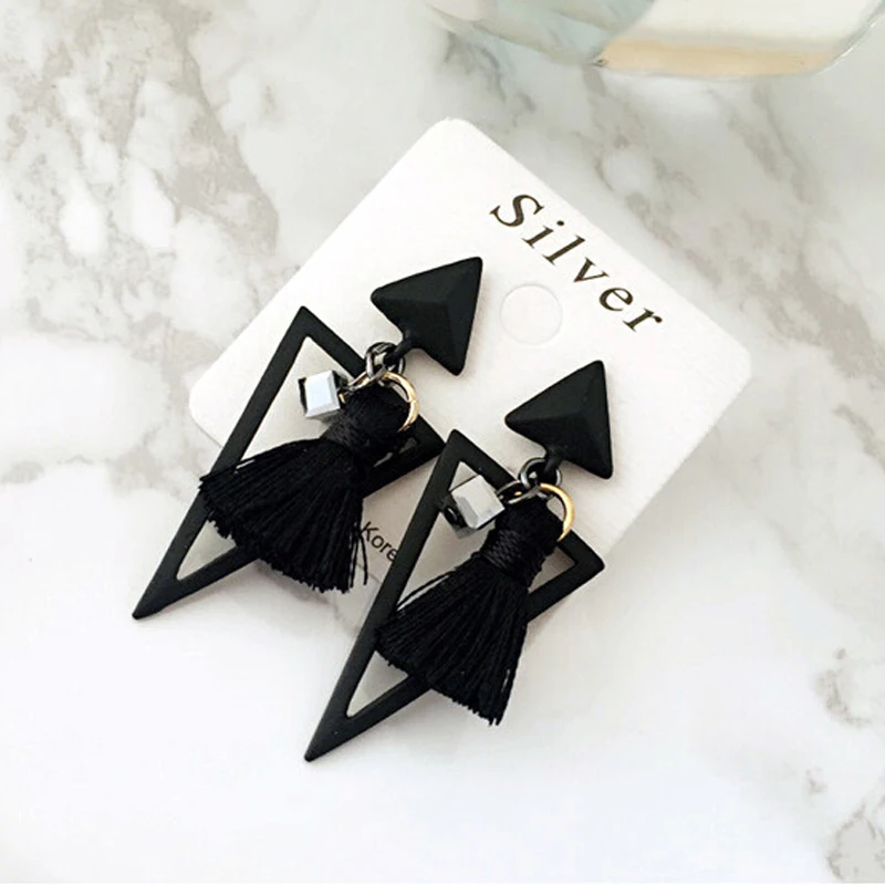 

Hot New Arrival Fashion Crystal Geometry Hollow Triangle Tassel Personality Party Statement Drop Earrings for Women Girls 2019