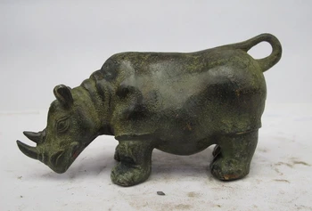 

China Folk Classical Feng Shui Bronze Bull Copper Rhinoceros Animal Statue