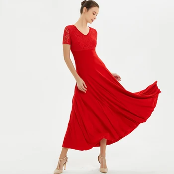 

Standard Dance Dresses Lace Short Sleeve Woman Ballroom Dress Lady Waltz Flamenco Dancing Practice Performance Dancewear DN3280