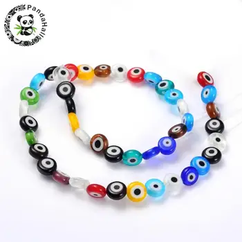 

Evil Eye Lampwork Beads Flat Round Mixed Color about 8mm in diameter, 4mm thick, hole: 1mm, about 50pcs/strand