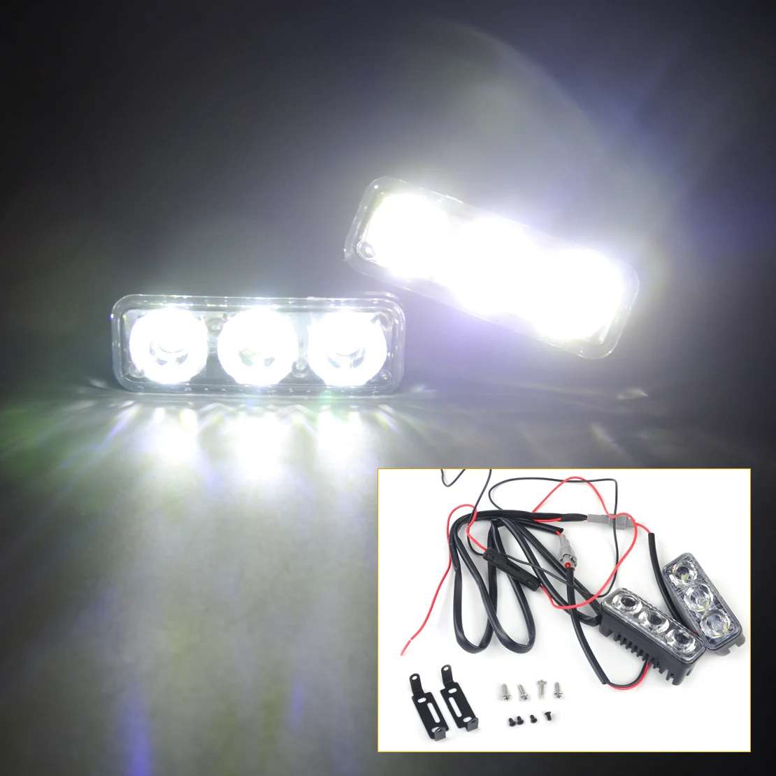 

DWCX 2Pcs Car 3 LED 12V High Power White DRL Day Running Light Bright Fog Lamp For Mercedes-Benz Audi BMW Mazda Hyundai Honda