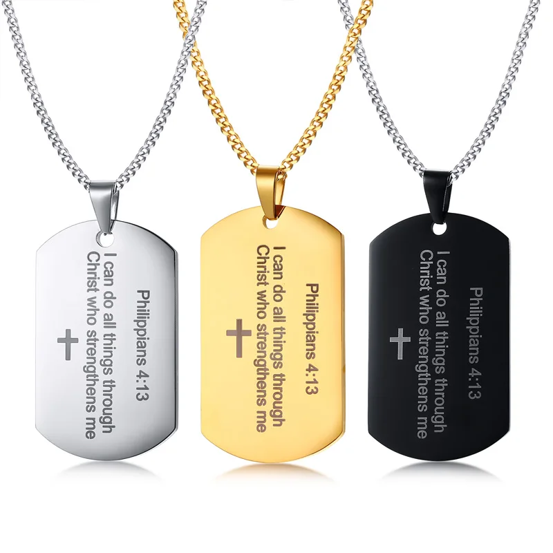 2018 Engraving Philippians 413 Cross Pendant Dog Tag for Men Necklace