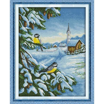 

Everlasting love Snow bird Chinese cross stitch kits Ecological cotton stamped 11CT 14CT DIY gift new year decorations for home
