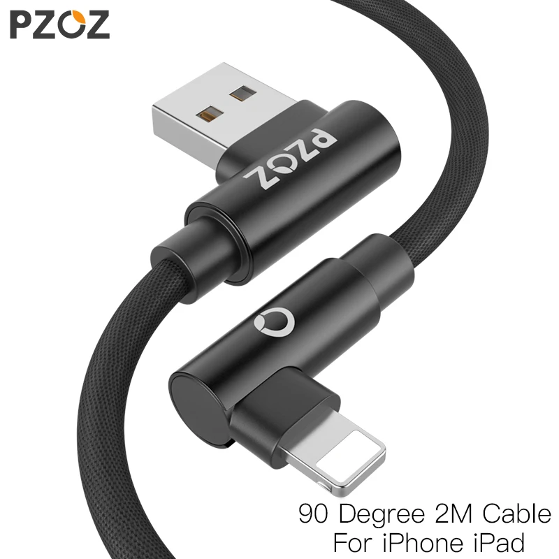 PZOZ 2 متر ل iphone XS ماكس Xr X 7 6 كابل يو اس بي 90 درجة كابل شحن سريع 8 دبوس كابل المحمول الهاتف مهايئ شاحن البيانات الكابلات