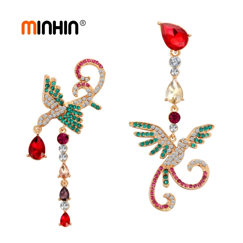 

MINHIN Gorgeous Dangle Earrings For Women Multicolor Phoenix Shape Long Drop Earrings Gift For Mom Ethnic Earrings Brinco