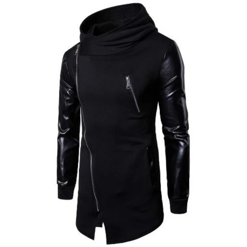 

Men's Korean fashion zipper men's casual leather sleeve sweatshirt hoodie