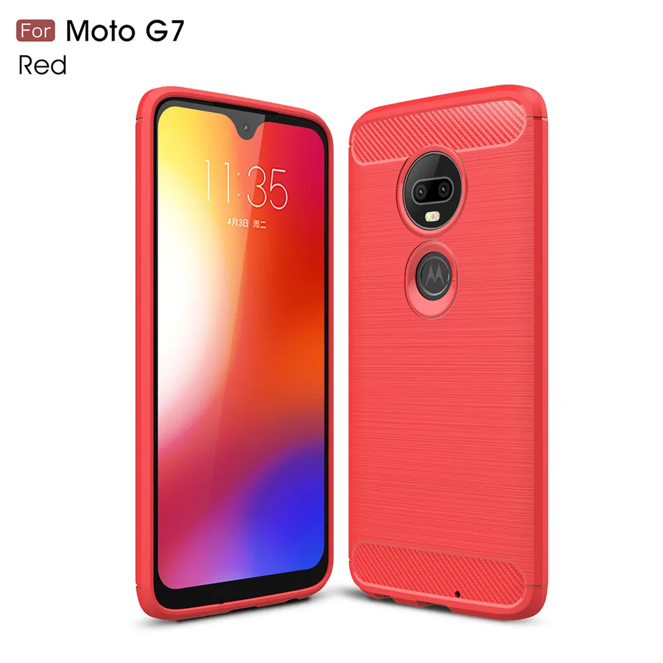 Силиконовый чехол для Moto G7 power G7 Play G6 Plus, ударопрочный чехол из углеродного волокна, мягкий чехол из ТПУ для телефона Moto G7 power Case - Цвет: Красный