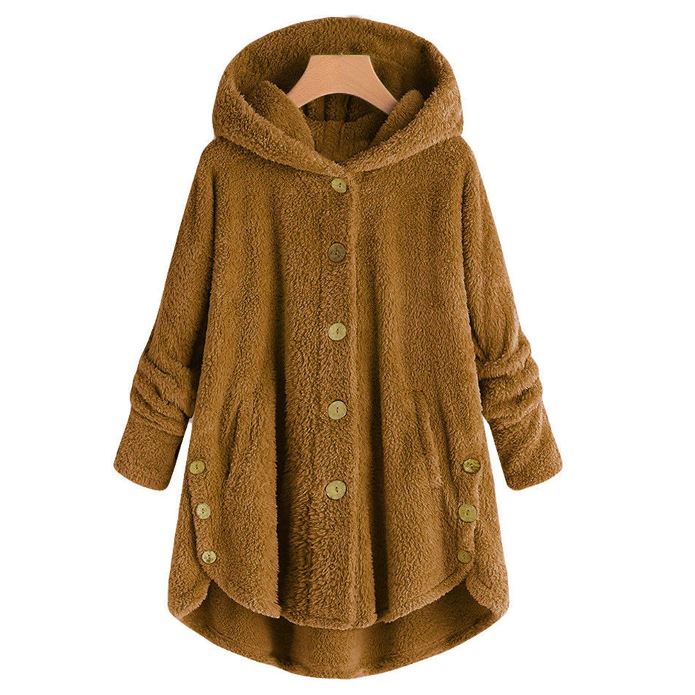 YJSFG, домашние женские куртки из искусственного меха, зимние теплые пушистые пальто, пальто, куртки на пуговицах, повседневные топы размера плюс, верхняя одежда, свободные пальто - Цвет: Цвет: желтый