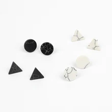 SUKI Triangle Round White Black Faux Marble Stone Stud Earrings Personalized Small Earrings For Women Korean Earrings Gift SUKI Triangle Round White Black Faux Marble Stone Stud Earrings Personalized Small Earrings For Women Korean Earrings Gift