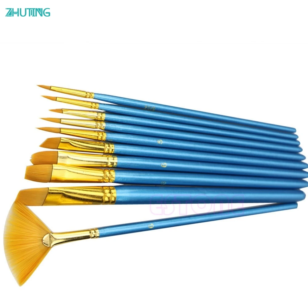Juego de pinceles de nailon para pintura, 10 pinceles para artistas con pelo acrílico, acuarela, Flabellum, Punta puntiaguda, JAN18|artist paint brush set|paint brush setpaint brush - AliExpress