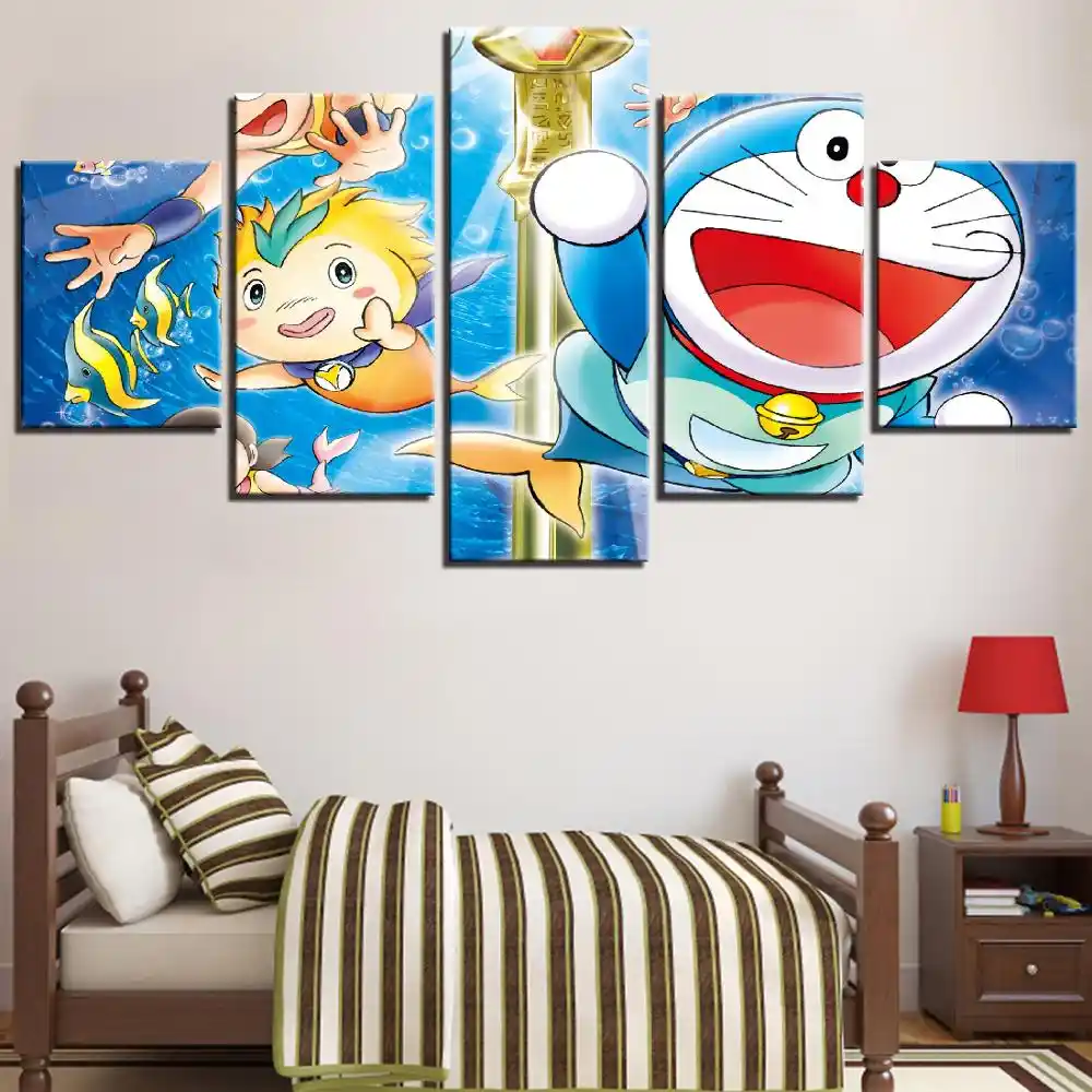 キャンバスピクチャーウォールアート5個のアニメドラえもんとマーメイドタイムマシンポスター 塗装 印刷ホーム キッズルームのインテリアフレームワーク 絵画 書道 Aliexpress