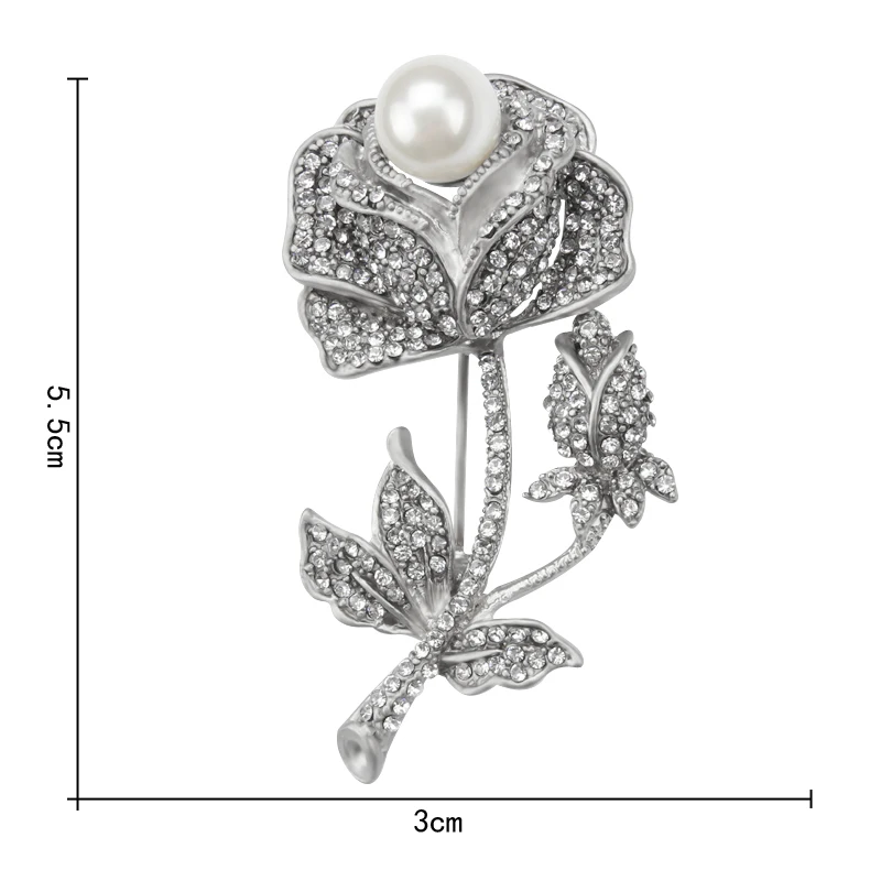 Прямая с фабрики хрустальные броши в форме цветка розы с имитацией жемчуга золотого или серебряного цвета