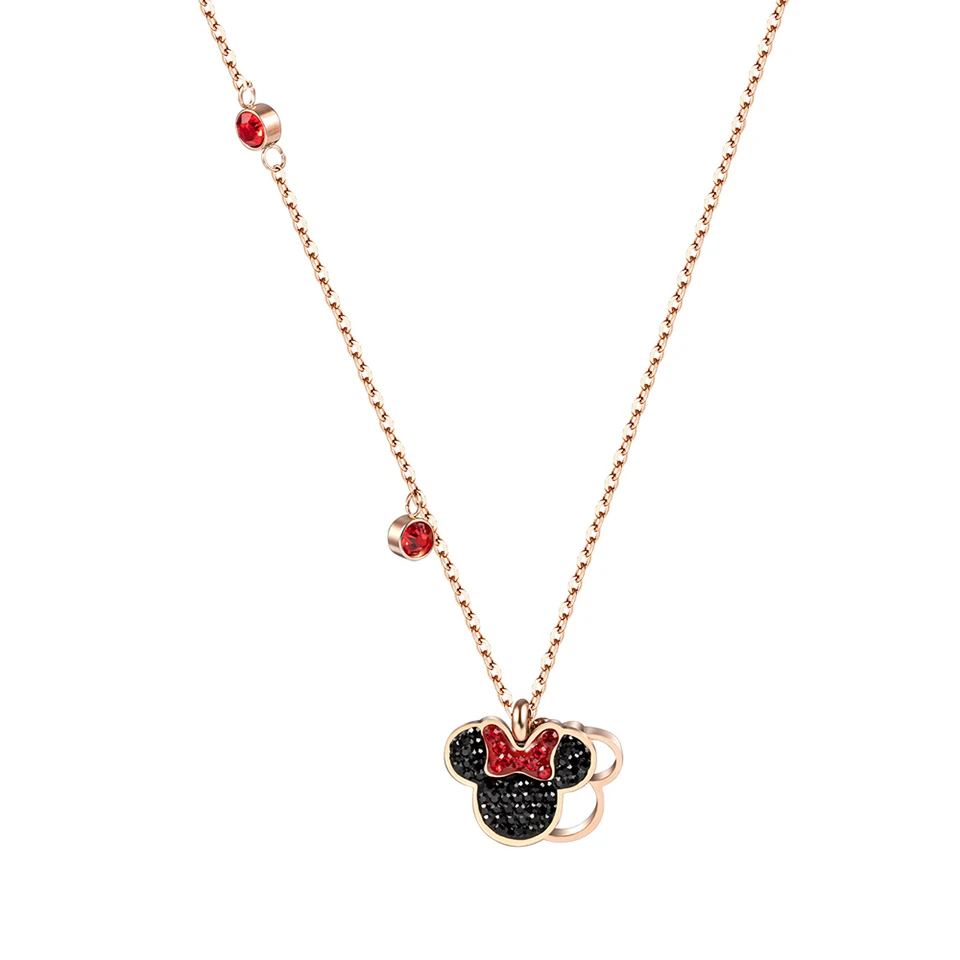 Подвеска мышь Микки Минни, ожерелье, титановая стальная цепочка, инкрустированная фианитами кристаллами, модные трендовые женские ювелирные изделия, подарок на день рождения(GN001