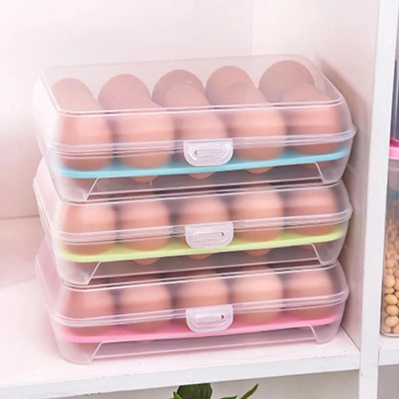 

Refrigerator Single Layer Food Container Storage Boxes 15 Eggs Airtight Plastic Storage Box Space Saver Home Organizer