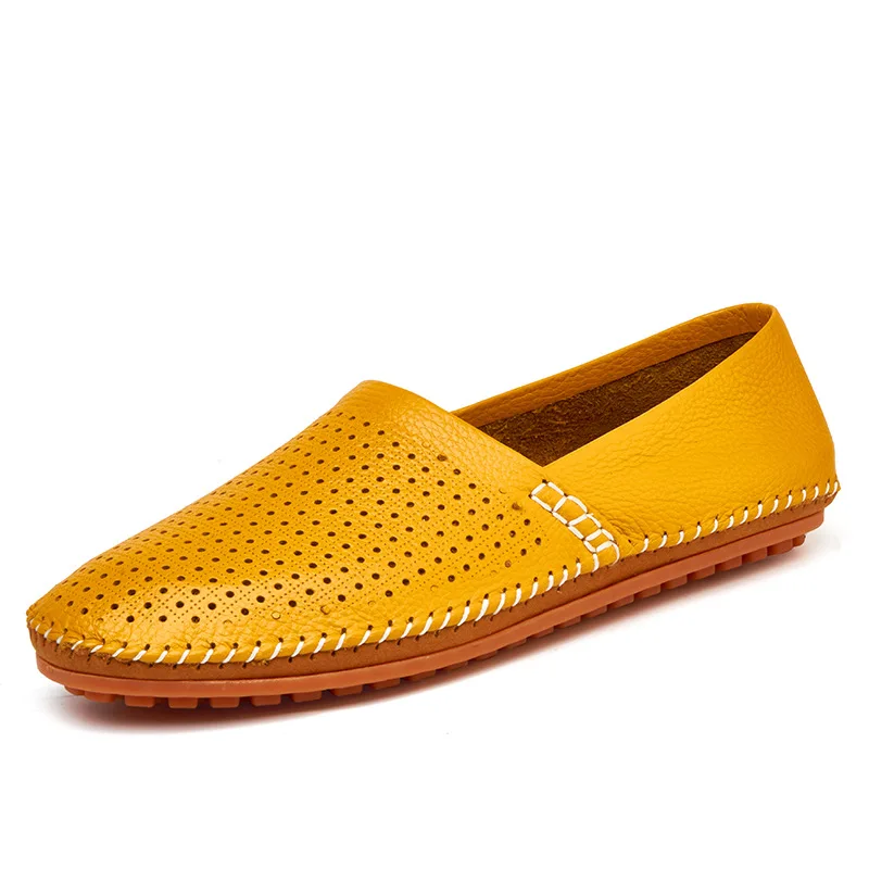 JNNGRIOR/мужские лоферы из натуральной кожи; большие размеры 38-47; Мужская обувь без застежки; цвет черный, синий, белый; мокасины для вождения; повседневная мужская обувь на плоской подошве - Цвет: Summer Yellow