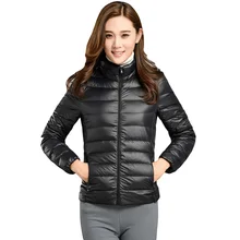 Женский ультра легкий пуховик со стоячим воротником 90% зимние куртки на утином пуху женские большие размеры 3XL Черная парка повседневные пальто на молнии