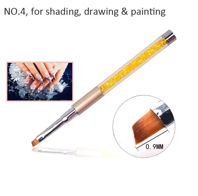 Дизайн ногтей, ручка с кисточкой стразы Алмазный Металл акриловая ручка Резьба порошок Гель жидкий салон лайнер кисти для ногтей с крышкой - Цвет: 4
