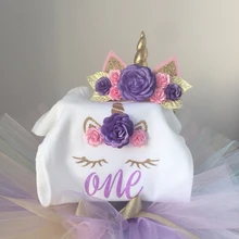 Необычные Платье для девочек на первый день рождения с изображением единорога Вечерние наряды летние платья для детей для Одежда для девочек платье-пачка радужной расцветки многослойной юбкой-пачкой