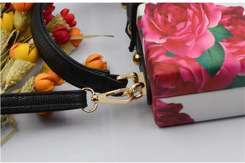 Модные женские Вечерние Сумки из искусственной кожи, сумки с цветочным принтом розы, женская сумка на плечо, сумка-мессенджер, кошелек