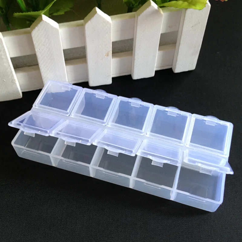 

Organizador 3pcs Transparent Plastic Rectangle 10 Compartment Storage Box Earring Ring Jewelry Bin Bead Case Container A829