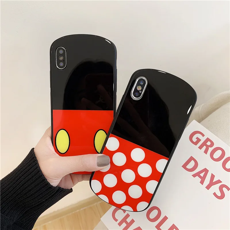 

Cute Mickey Minnie Mouse Glass Shockproof Phone Cases For Iphone 6 6s 7 8 Plus Cartoon Protection Cover For iPhone X XR XS MAX