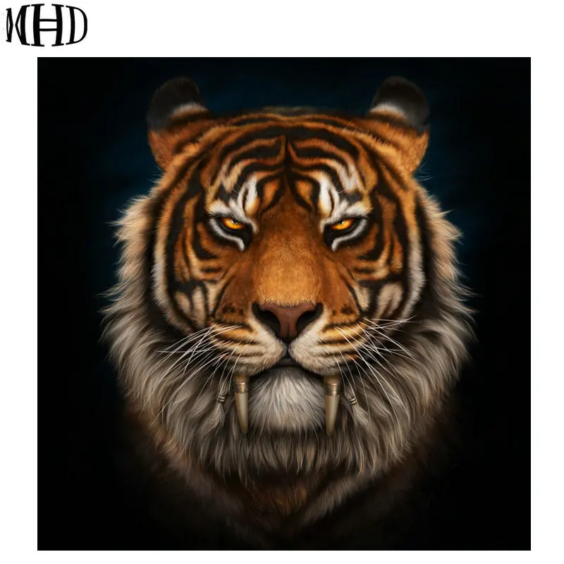 MHD Diamond Embroidered Tiger DIY Icon Painting Unfinished Cross Stitch Round and Full Home Accessorie | Дом и сад