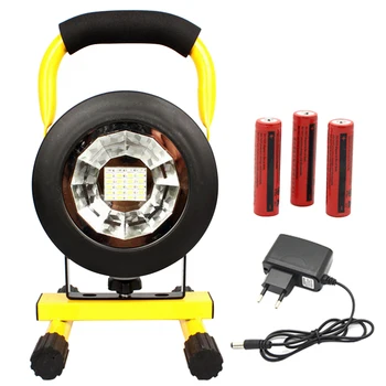 

IP65 Waterproof 30W Outdoor LED Flood Light Rechargeable 24LEDs Spotlight Camping Work Lamp Color Light+Charger+3x18650 Battery